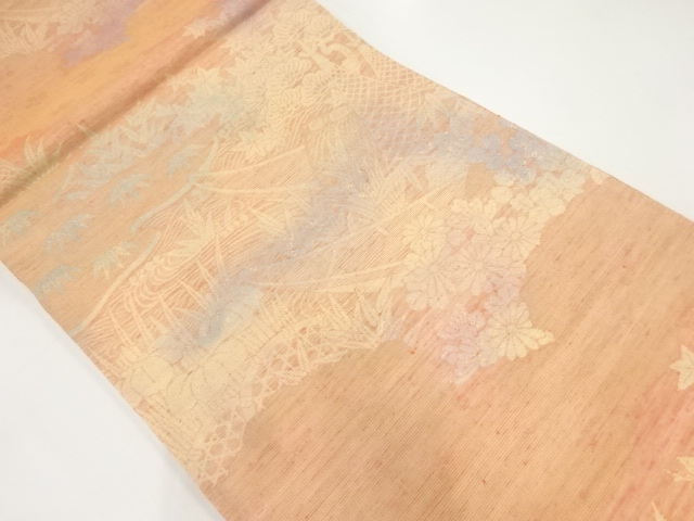 JAPANESE FUKURO OBI / TSUMUGI / WOVEN FLORAL PLANTS